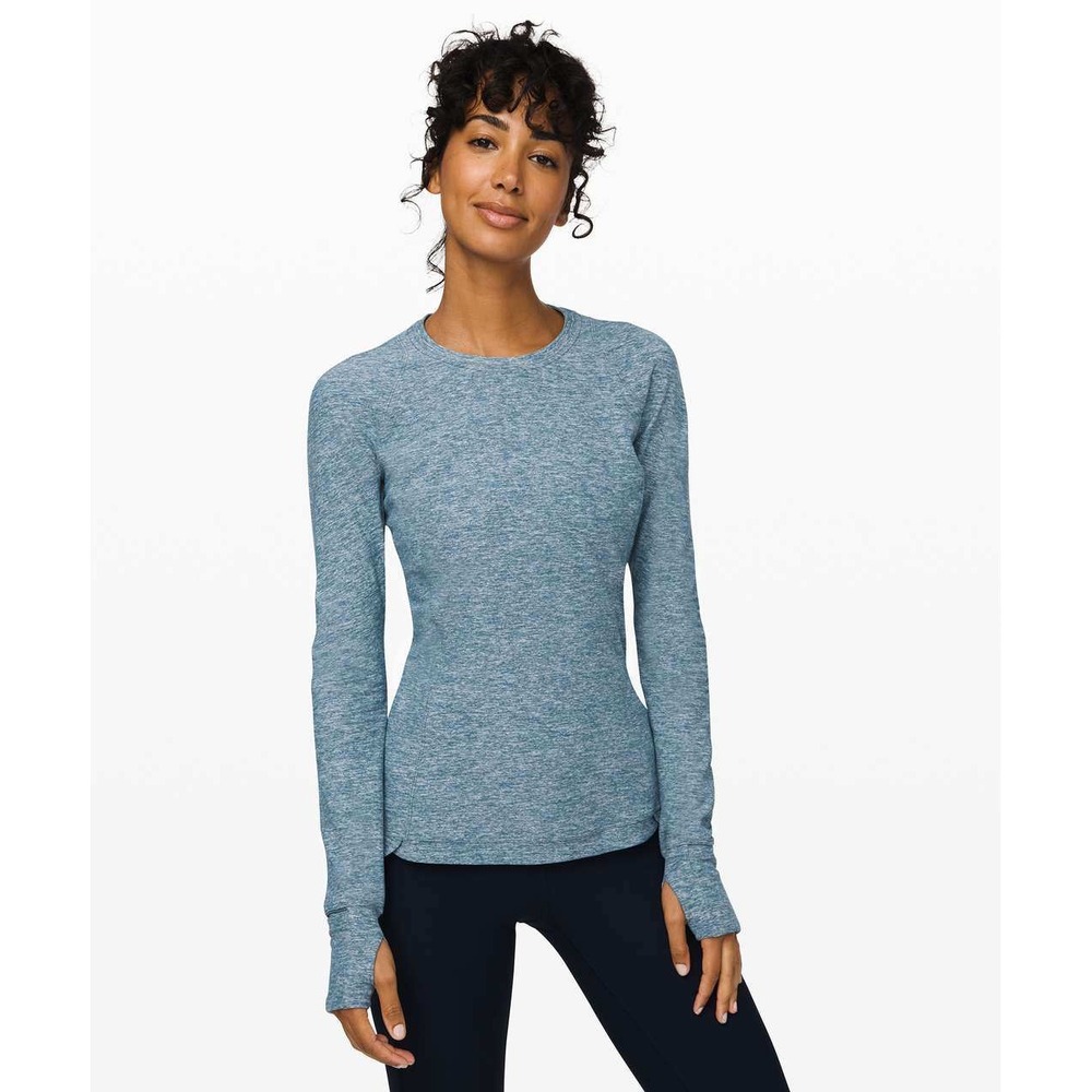 Lululemon Runderful Long Sleeve Womens 4 Heathered Petrol Blue Rulu NWOT